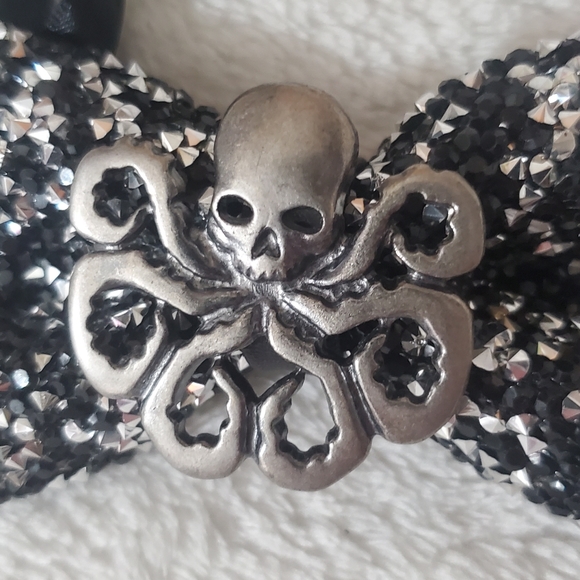 Steampunk octopus mens rhinestones bling bowtie wedding Halloween black silver - Picture 6 of 13